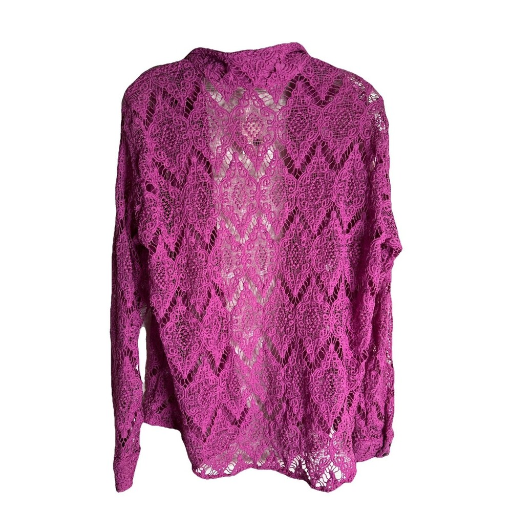 NWT $98 FREE PEOPLE Until Sundown Shirt Cover-Up‎ Gin Fizz Pink Crochet MEDIUM - Picture 4 of 7